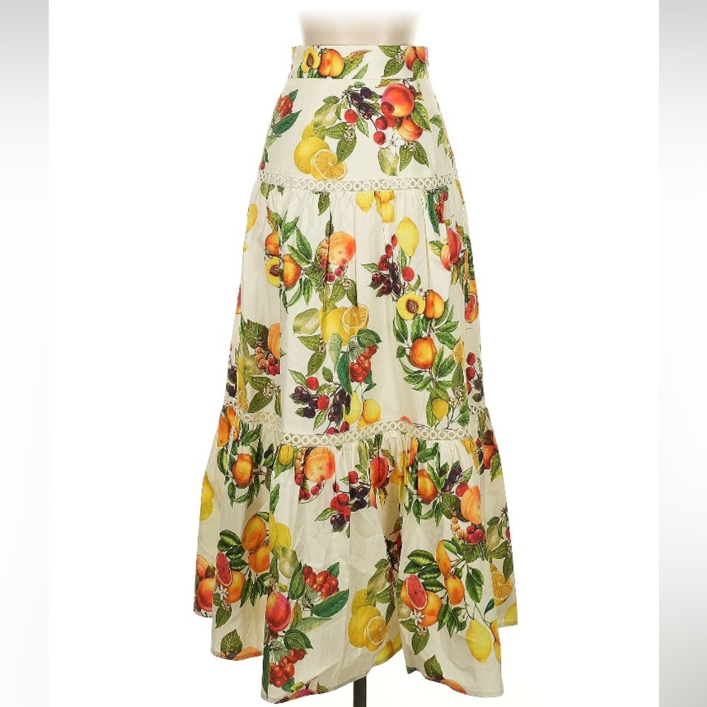 ANTONIO MELANI Set Yellow White Red Fruit Print Floral cotton Skirt & Top - Picture 7 of 11